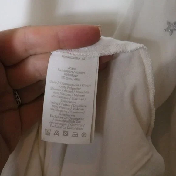 Boden Tori Embroidered Top Metallic Silver Stars Size 8 Bubble Sleeves - Picture 6 of 7